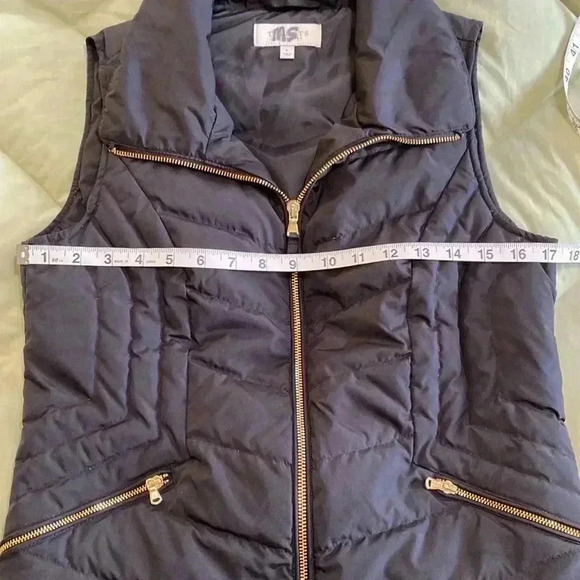 Talbots Black Down Feather Vest with Gold Zippers.  Size P Small. - Picture 8 of 9